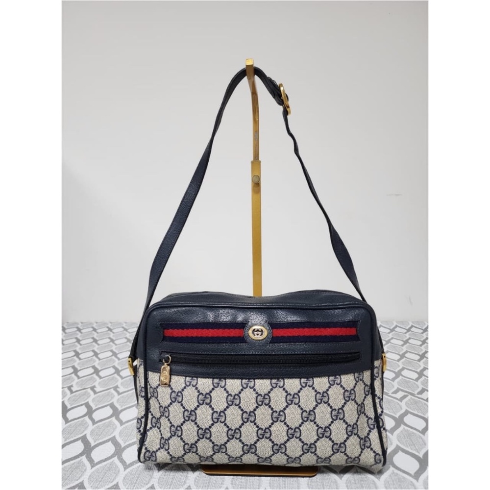 Authentic GUCCI Vintage Ophidia Shoulder Bag Navy Blue/Grey Shoulder